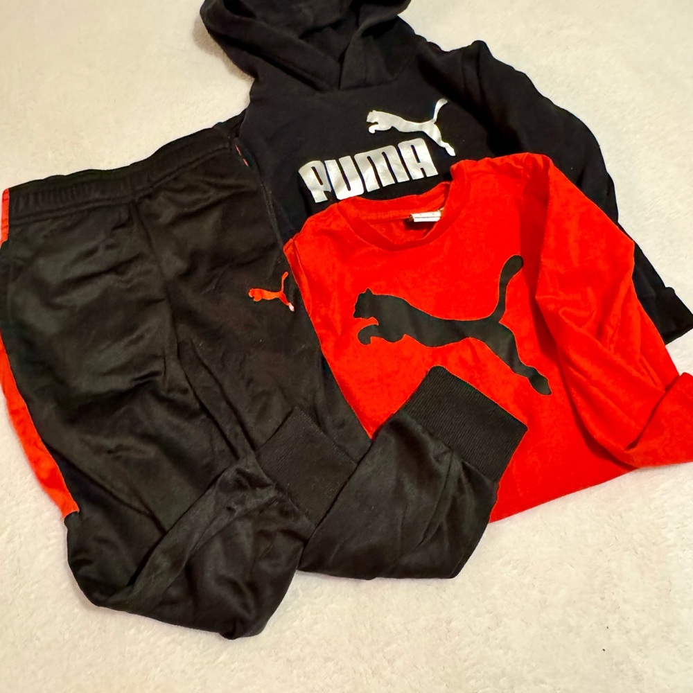 Puma 3 piece Black and Red Tracksuit Set - Size 4T